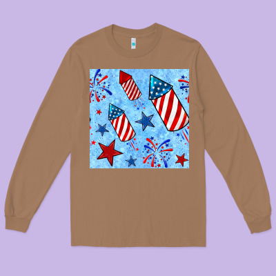 4th Of July Firecracker And Star Seamless  Pattern Long Sleeve Tee Designed By Bundleandbundleshop
