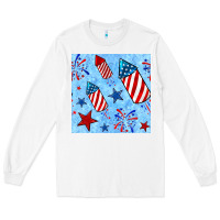 White 4th of july firecracker and star seamless  pattern Long Sleeve Tee - BundleAndBundleShop