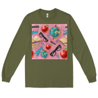 Army Green Teacher Seamless Pattern Long Sleeve Tee - BundleAndBundleShop