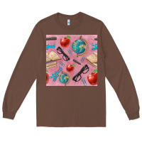 Chestnut Teacher Seamless Pattern Long Sleeve Tee - BundleAndBundleShop