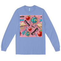 Colony Blue Teacher Seamless Pattern Long Sleeve Tee - BundleAndBundleShop