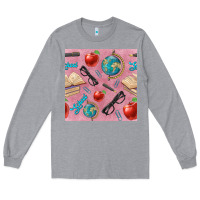 Heather Grey Teacher Seamless Pattern Long Sleeve Tee - BundleAndBundleShop