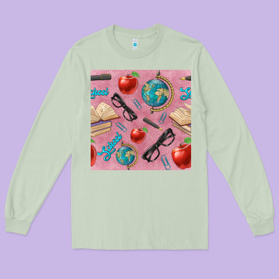 Teacher Seamless Pattern Long Sleeve Tee Designed By Bundleandbundleshop