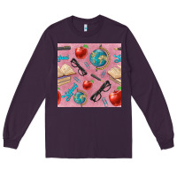 Plum Teacher Seamless Pattern Long Sleeve Tee - BundleAndBundleShop