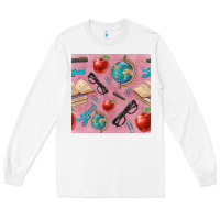 White Teacher Seamless Pattern Long Sleeve Tee - BundleAndBundleShop