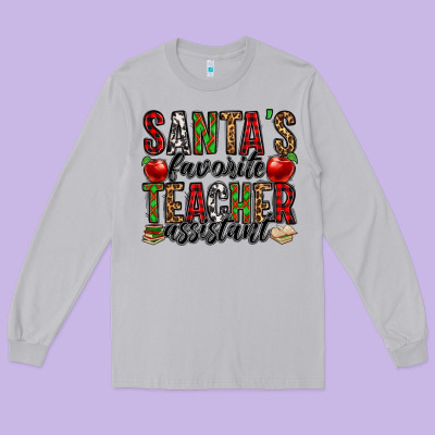 Santa's Favorite Teacher Assistant Long Sleeve Tee Designed By Jasminsmagicworld