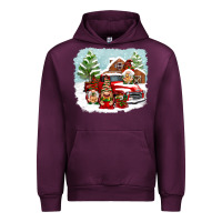 Mauve Wine Christmas gnomes with red truck Urban Hoodie - NancyCooperArtShop