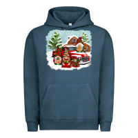 Pigment Midnight Navy Christmas gnomes with red truck Urban Hoodie - NancyCooperArtShop