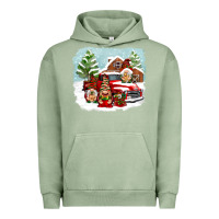 Pigment Oil Green Christmas gnomes with red truck Urban Hoodie - NancyCooperArtShop