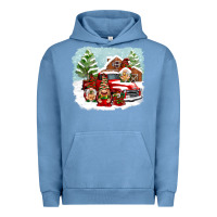 Pigment Pebble Blue Christmas gnomes with red truck Urban Hoodie - NancyCooperArtShop
