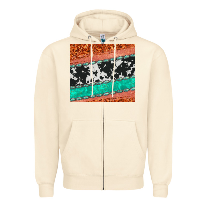 Western Turquoise Gemstone Cowhide  Leather Tumbler Zipper Hoodie by Jasminsmagicworld | Teevron