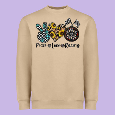 Peace Love Racing Heavyweight Sweatshirt Designed By Cowhidedigitalart