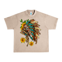 French Oak indian headdress with pattern and sunflowers Urban Heavy Tee - HRA Design Shop