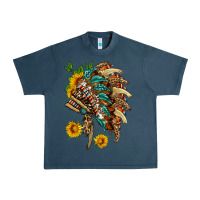 Midnight Navy indian headdress with pattern and sunflowers Urban Heavy Tee - HRA Design Shop