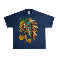 Navy indian headdress with pattern and sunflowers Urban Heavy Tee - HRA Design Shop