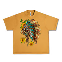 Peanut Butter indian headdress with pattern and sunflowers Urban Heavy Tee - HRA Design Shop