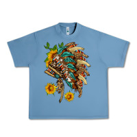 Pebble Blue indian headdress with pattern and sunflowers Urban Heavy Tee - HRA Design Shop