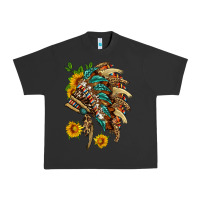 Pigment Black indian headdress with pattern and sunflowers Urban Heavy Tee - HRA Design Shop