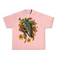 Salmon indian headdress with pattern and sunflowers Urban Heavy Tee - HRA Design Shop