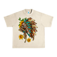 Sandshell indian headdress with pattern and sunflowers Urban Heavy Tee - HRA Design Shop