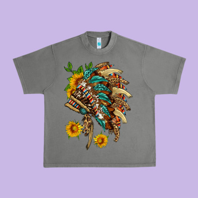 Indian Headdress With Pattern And Sunflowers Urban Heavy Tee Designed By Hra Design Shop