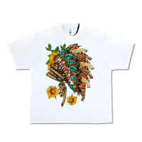 White indian headdress with pattern and sunflowers Urban Heavy Tee - HRA Design Shop