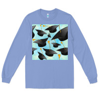 Colony Blue graduation cap seamless pattern Long Sleeve Tee - BundleAndBundleShop