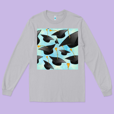 Graduation Cap Seamless Pattern Long Sleeve Tee Designed By Bundleandbundleshop