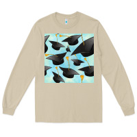 Mushroom graduation cap seamless pattern Long Sleeve Tee - BundleAndBundleShop