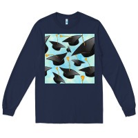Navy graduation cap seamless pattern Long Sleeve Tee - BundleAndBundleShop