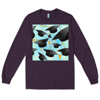 Plum graduation cap seamless pattern Long Sleeve Tee - BundleAndBundleShop
