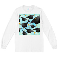 White graduation cap seamless pattern Long Sleeve Tee - BundleAndBundleShop