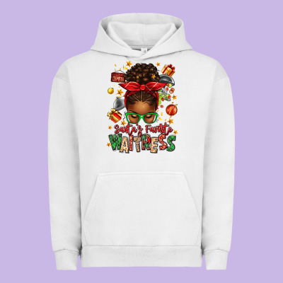 Santa's Favorite Waitress Messy Bun Urban Hoodie Designed By Texasbilliewilder