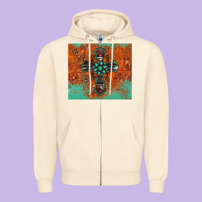 Western Cross Tumbler Zipper Hoodie Designed By Jasminsmagicworld