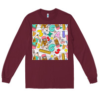 Burgundy back to school seamless pattern Long Sleeve Tee - BundleAndBundleShop