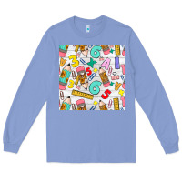 Colony Blue back to school seamless pattern Long Sleeve Tee - BundleAndBundleShop