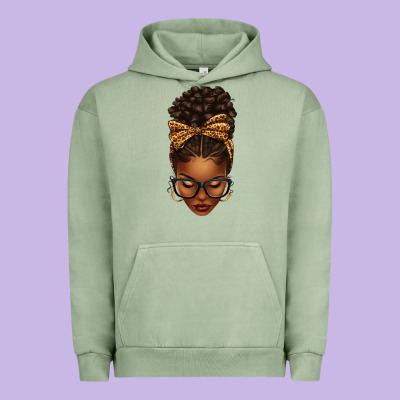 Afro Messy Bun Leopard Bow Urban Hoodie Designed By Texasbilliewilder