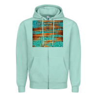 Turquoise  Leather And Wooden Pattern Tumbler Zipper Hoodie | Teevron
