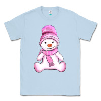 Dusty Blue winter pink snowman and hat Classic Tee - AdoDesignShop