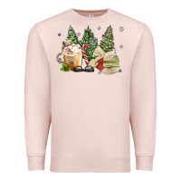 Pale Pink christmas coffee and book Premium Sweatshirt - MaliasSmallBusiness