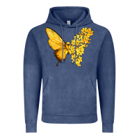 Vintage Denim flowers and childhood cancer ribbon butterfly Vintage Hoodie - texasbilliewilder
