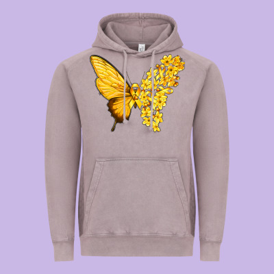 Flowers And Childhood Cancer Ribbon Butterfly Vintage Hoodie Designed By Texasbilliewilder