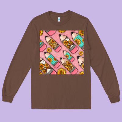 Western Pencil Seamless Pattern Long Sleeve Tee Designed By Bundleandbundleshop