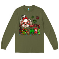 Army Green merry pawmas christmas shih tzu Long Sleeve Tee - Jasminsmagicworld