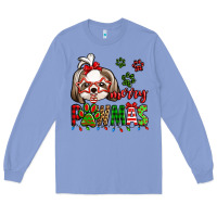 Colony Blue merry pawmas christmas shih tzu Long Sleeve Tee - Jasminsmagicworld
