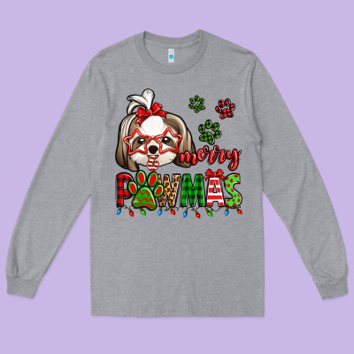 Merry Pawmas Christmas Shih Tzu Long Sleeve Tee Designed By Jasminsmagicworld