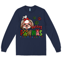 Navy merry pawmas christmas shih tzu Long Sleeve Tee - Jasminsmagicworld