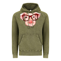 Vintage Olive pig with red glasses Vintage Hoodie - RanaPortraitStore