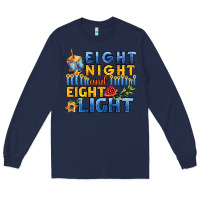 Navy eight night and eight light for hanukkah Long Sleeve Tee - AdoDesignShop