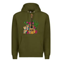 Army Green ,mexican sombrero guitar rose cactus Premium Hoodie - Artiststas